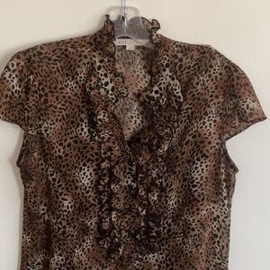 CLEO Leopard Print Ruffle Blouse